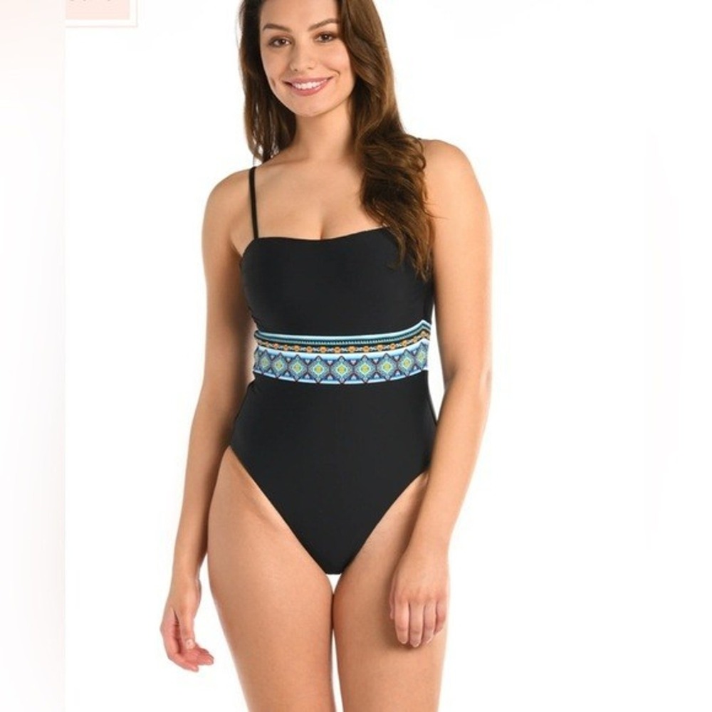 La Blanca Swimsuit Womens 4 One Piece Reversible Black Leopard Tummy Control NWT